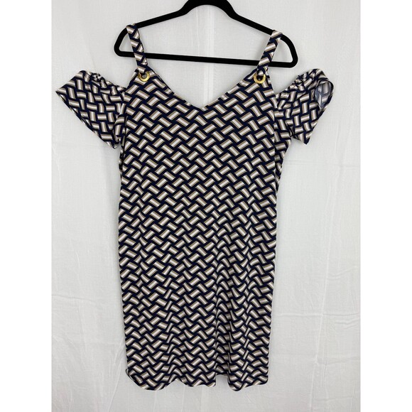 Michael Kors Cold Shoulder Geometric Pattern Dress – Women's Size Large - Picture 2 of 12